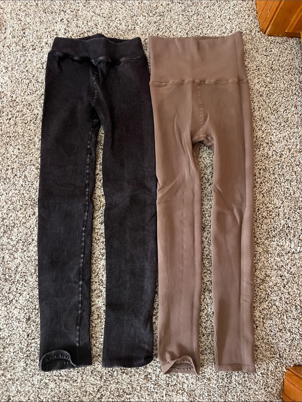 Free people Ribbed High-Waist Leggings - Black and Brown